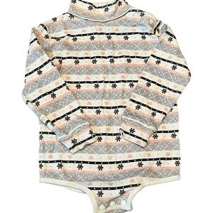Vintage Cozy Striped 24 Mo. Kids Bodysuit snowflake print turtleneck